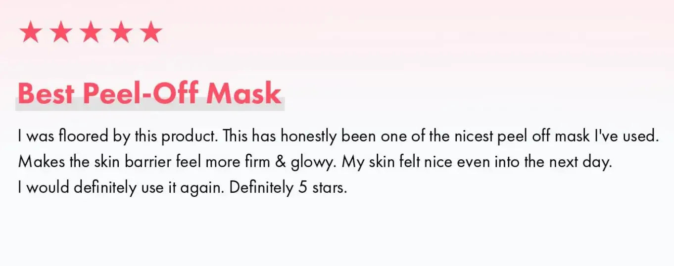 5-star review of Real Collagen Fit Wrapping Mask, 670,000ppm collagen peel-off for firm, glowing glass skin results.