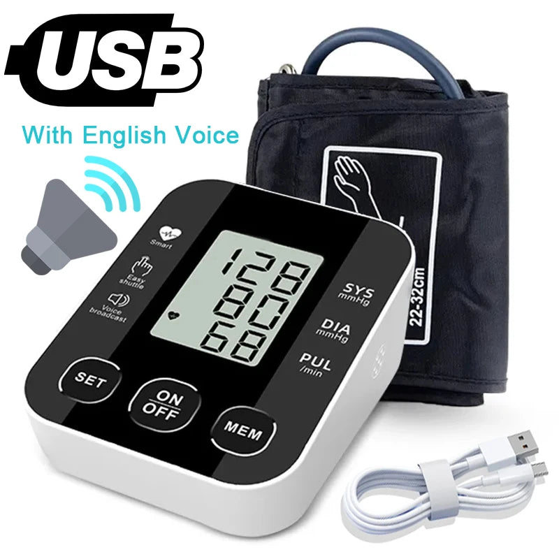 Automatic USB Wrist Blood Pressure Monitor Voice Tonometer Meter Digital Portable Health Care Sphygmomanometer Hematomanome