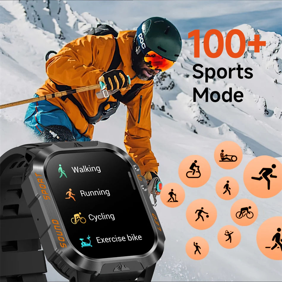 New Military Grade 1200mAh Battery Smartwatch Men 5ATM Waterproof Sports Tracker Flashlight Heart Rate AMOLED Screen Smart Watch