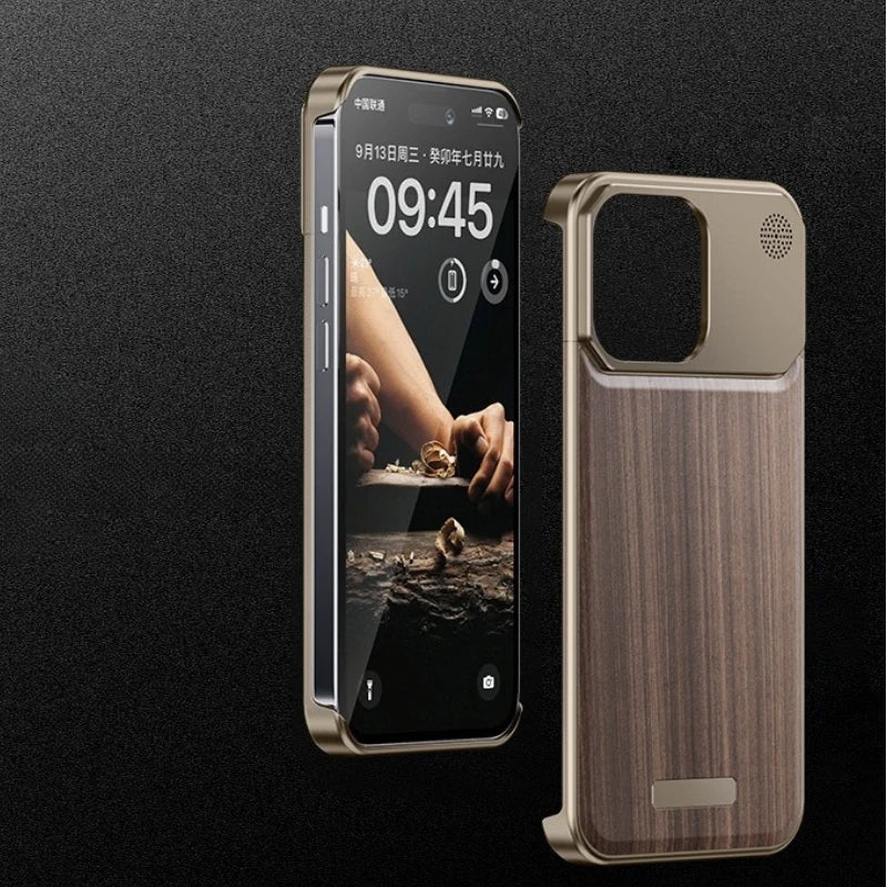 iPhone 16 Pro Max Magnetic Wood Case with Aluminum Frame | Tidesmit Desert Gold-Walnut Tidesmit