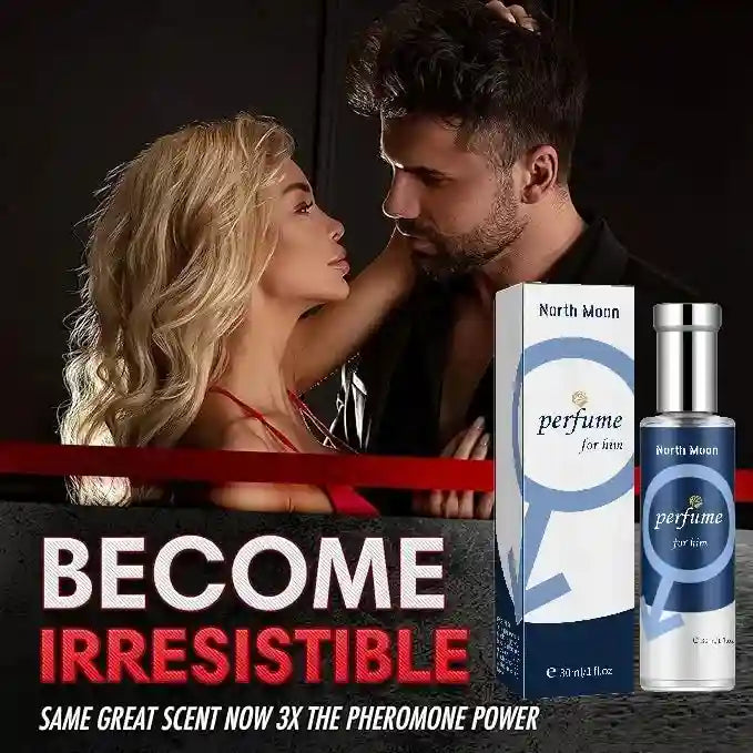 North Moon pheromone perfume for men in a 30ml clear glass spray bottle with blue and white packaging.
