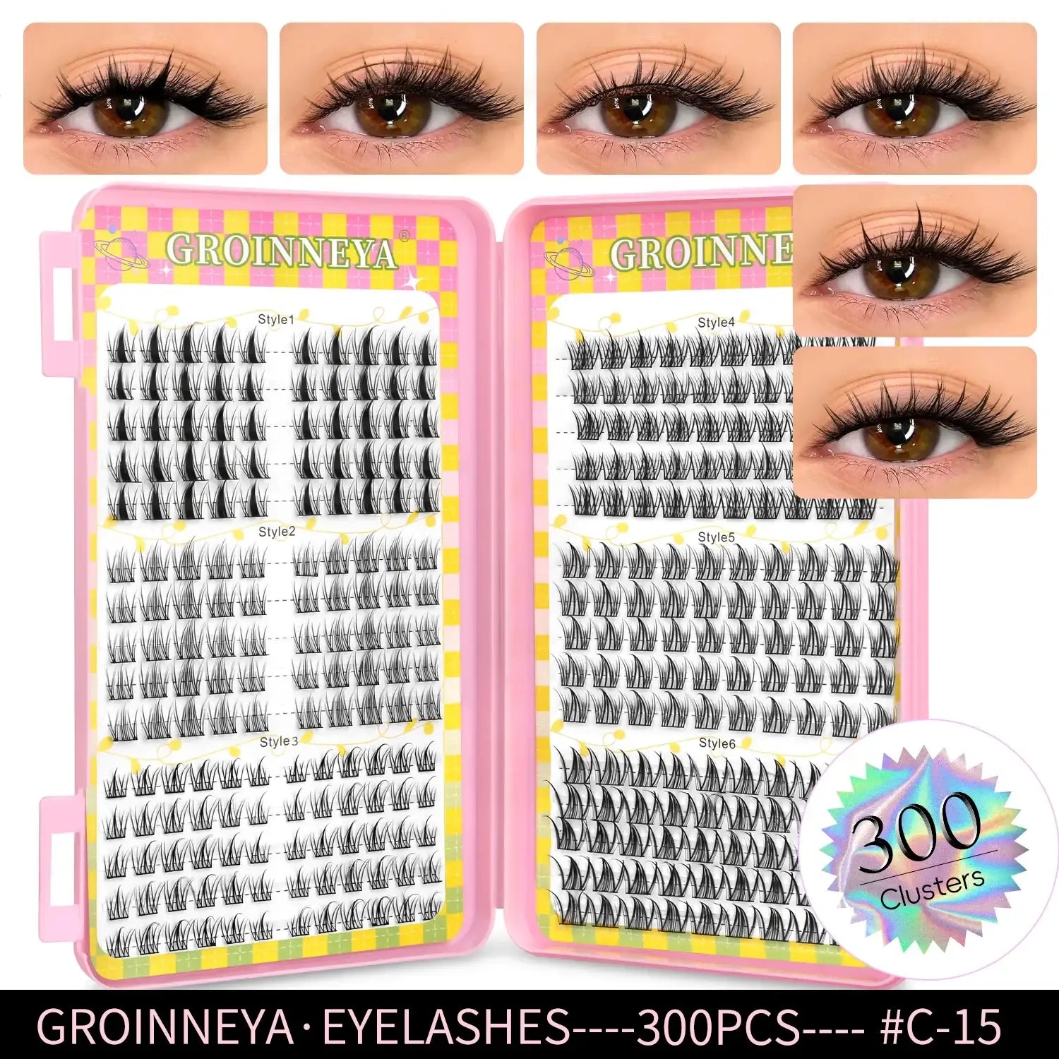 GROINNEYA Eyelashes Clusters 320 pcs Natural Eyelash extension Cluster Lashes Volume Mixed Tray Lashes Cluster Natural