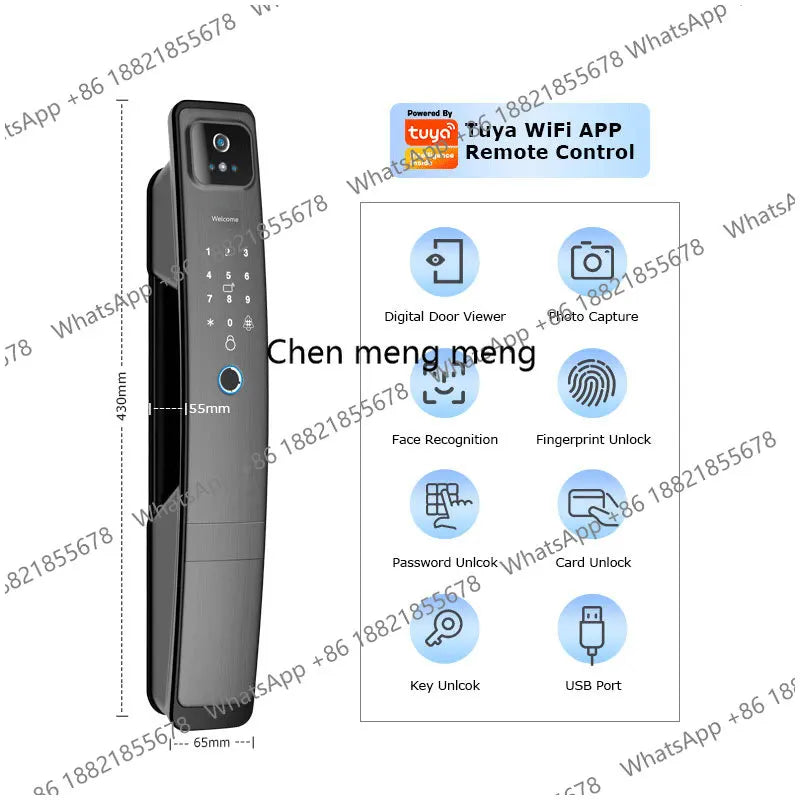 DF5 Tuya WiFi Camera Smart Lock 3D Face Recognition Digital Fingerprint Electronic Tuya Smart Door Lock APP/Key/Card