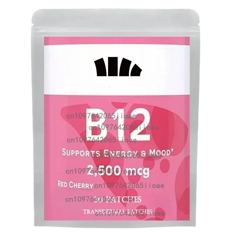 Tidesmit 30 B12 Vitamin Transdermal Patches for natural energy and mood support, 2500mcg red cherry supplement.
