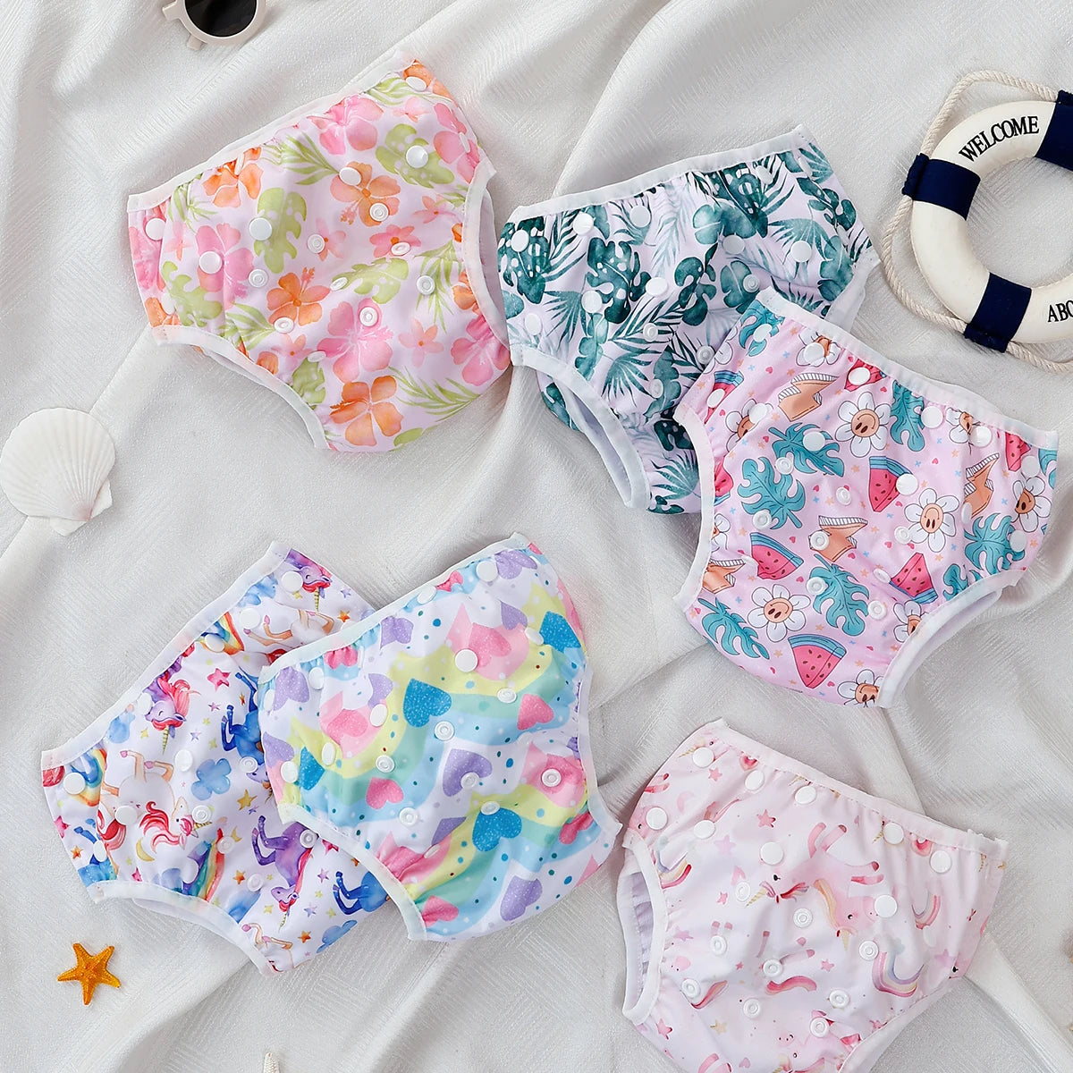 HappyFlute 3-Piece Mesh Cloth Inner Fabric Baby Swimming Diaper Reusable Adjustable 0-3 Years Summer Diaper