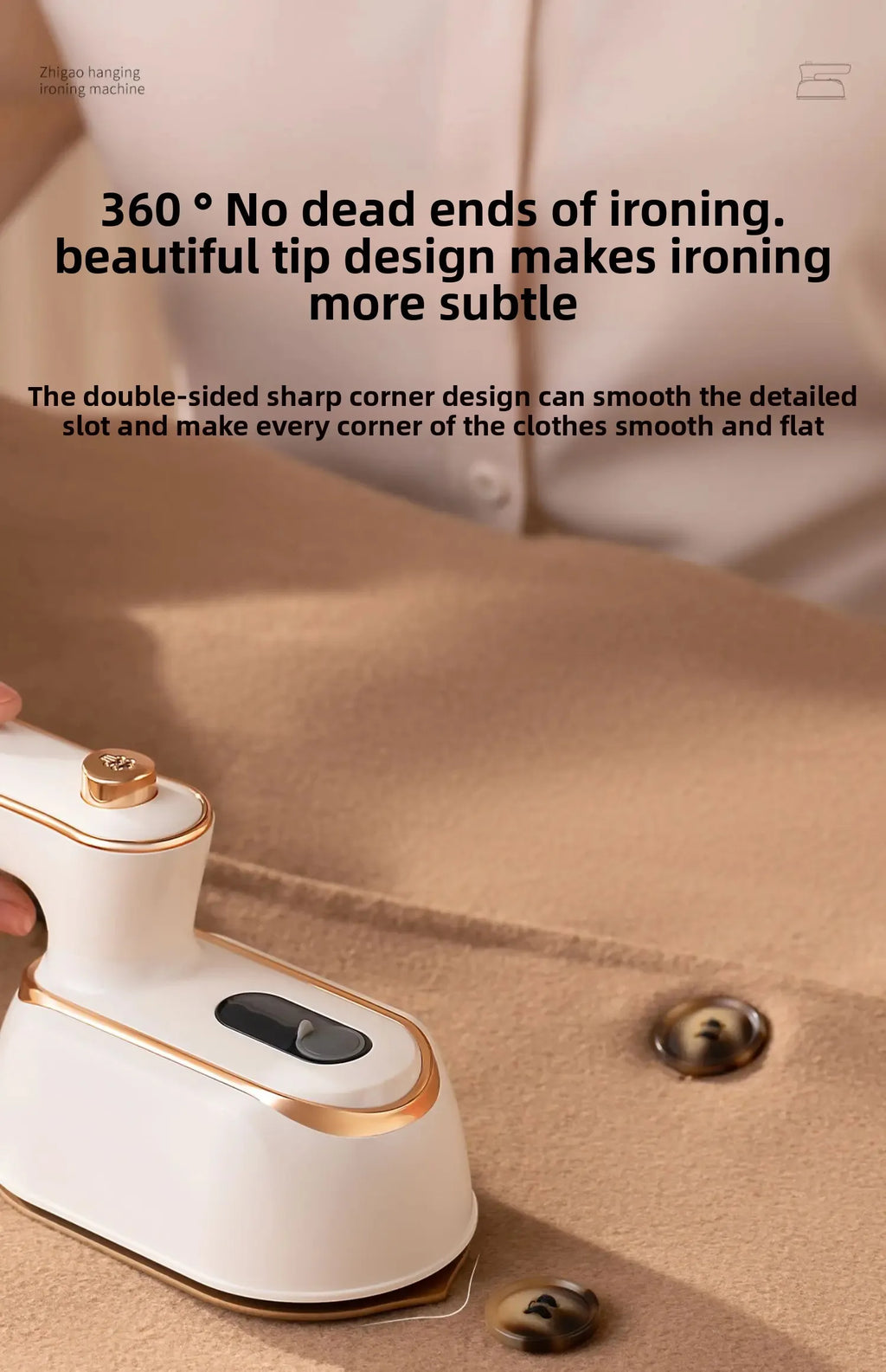 Tidesmit handheld portable steam iron showing dual dry and wet ironing features for efficient clothes care