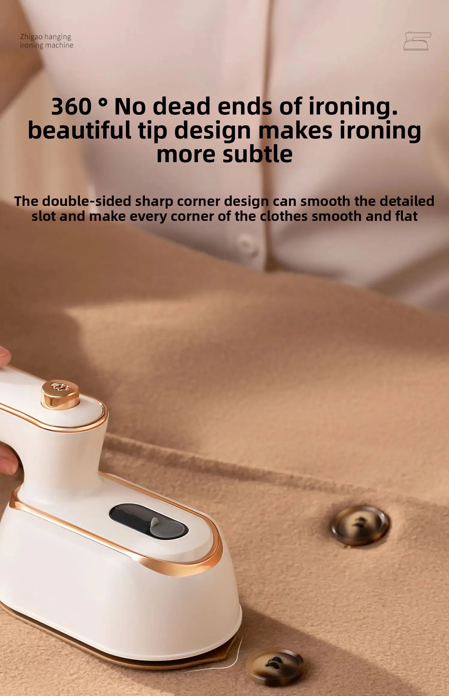 Tidesmit handheld portable steam iron showing dual dry and wet ironing features for efficient clothes care