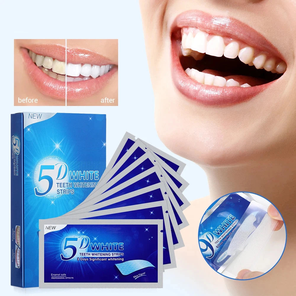 Tidesmit 5D gel teeth whitening strips kit for professional dental oral hygiene and effective enamel brightening