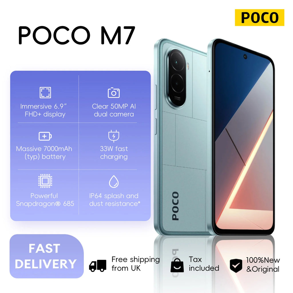 POCO M7 4G Smartphone 256GB - 7000mAh Battery & 144Hz Display AE Tidesmit