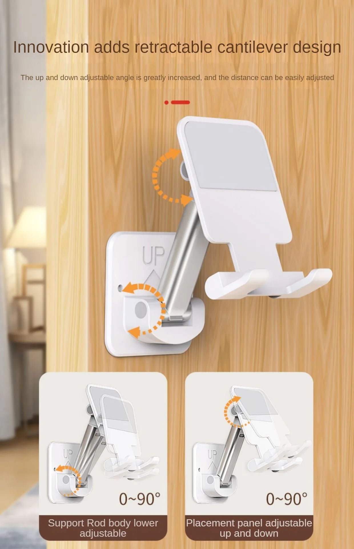 Wall Sticker Mount Tablet Stand Stretchable Arm Cell Phone Wall Holder Adjustable Wall Stand for IPad IPhone 4-12inch Universal