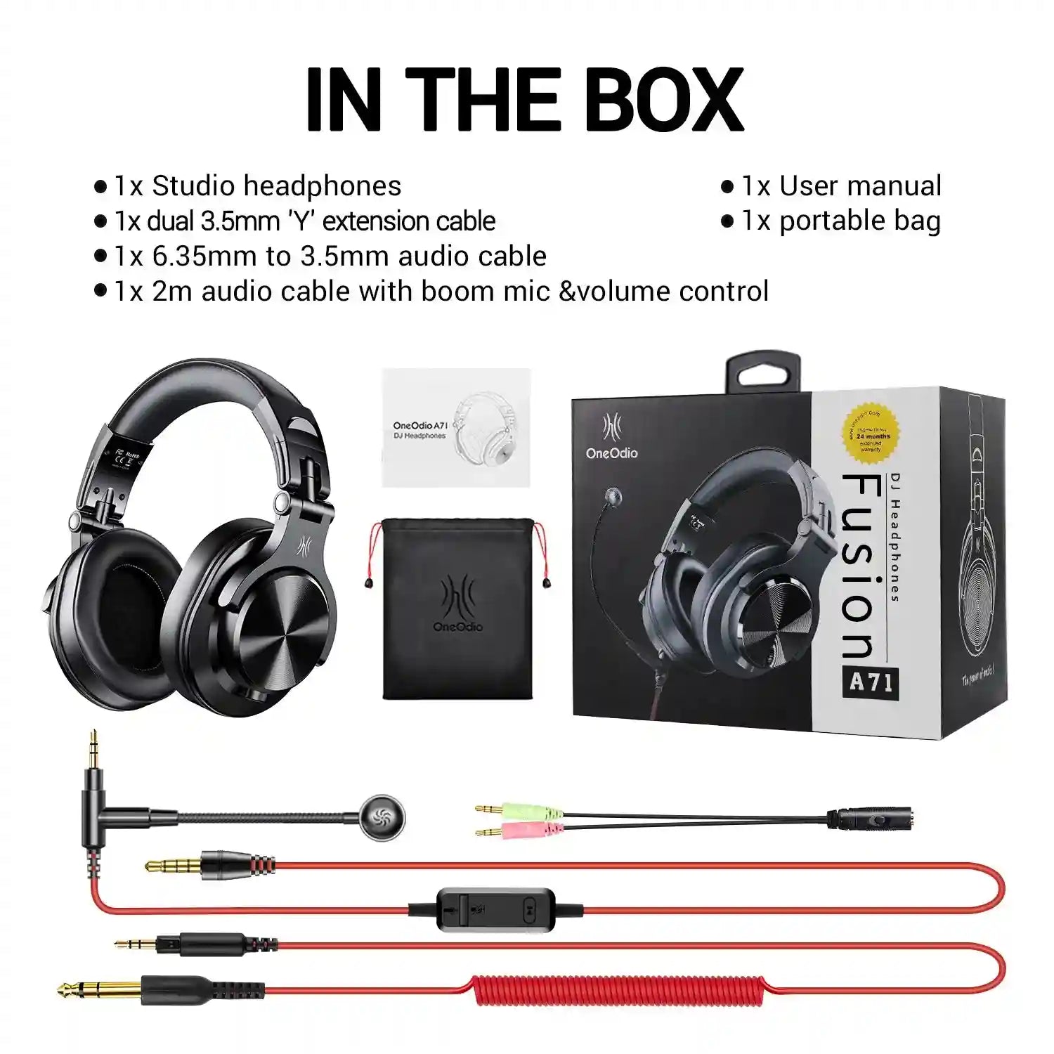 Tidesmit A71 Studio DJ Wired Headphones - Over-Ear Stereo Monitor Black-Mic Tidesmit