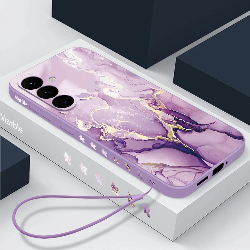 Samsung Galaxy S24 Marble Case with Lanyard - Slim Military Protection Purple with Lanyard Tidesmit