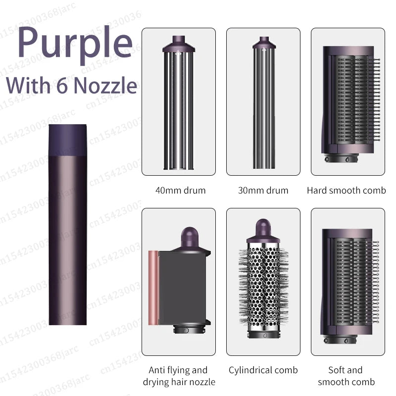 Purple SenCiciMen X9 hair styler set with 6 interchangeable attachments including curling barrels and styling brushes.