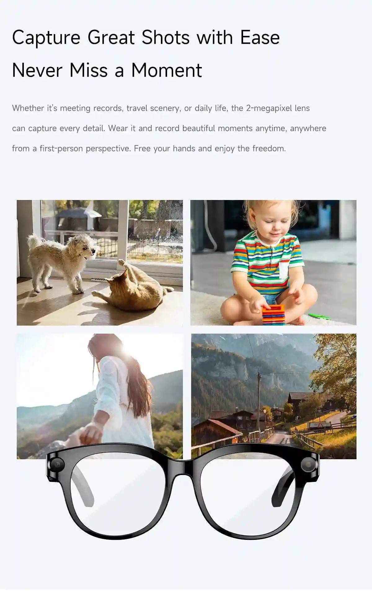 AI Smart Glasses with Real-Time Translation & HD Video Camera - White Tidesmit