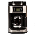 ZZUOM stainless steel drip coffee maker with glass carafe, 8-cup capacity, and digital control panel.