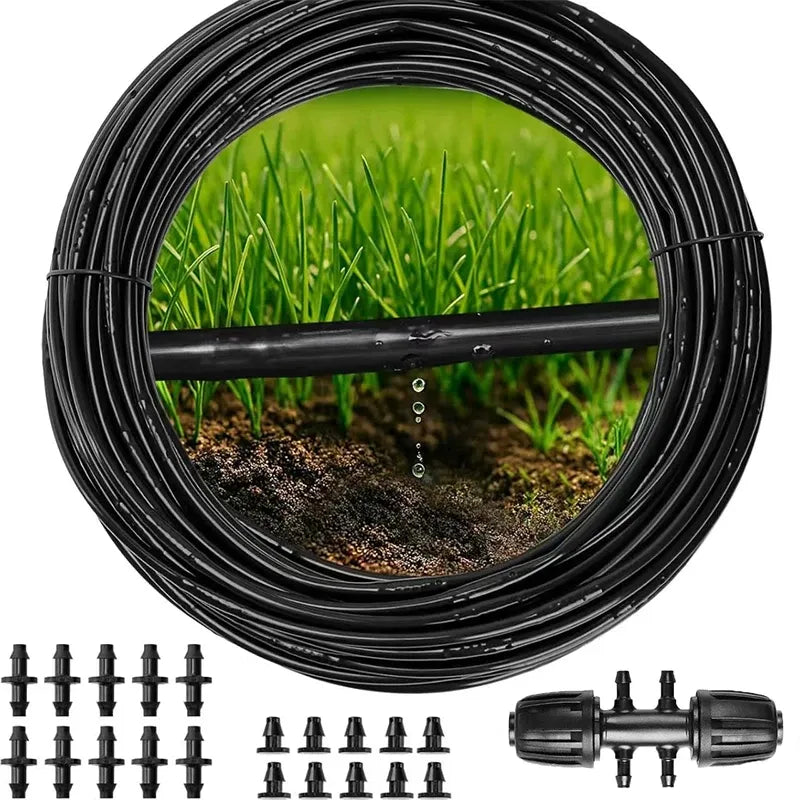 Black 1/4 in dripline tubing roll with connectors and built-in emitters