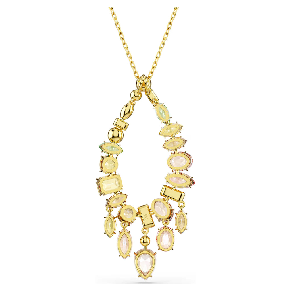 Luxury Gold Plated Pendant Necklace With Crystal Rhinestones Multi Color Pear Cut Stones Box Chain Women Party Jewelry