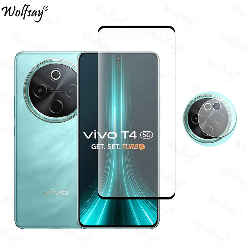 Full Cover Tempered Glass For Vivo T4 5G Screen Protector For Vivo T4 5G Camera Lens Film Glass For Vivo T4 5G Glass 6.77 inch AE 1 Glass and 1 Len For Vivo T4 5G Tidesmit