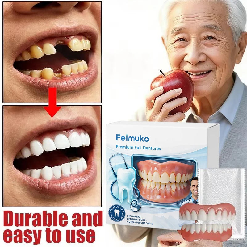 Silicone Dentures False Teeth Full Set Soft Safety Easy to Use Perfect Fit Oral Improve Tooth Loss Broken Temporary Improve