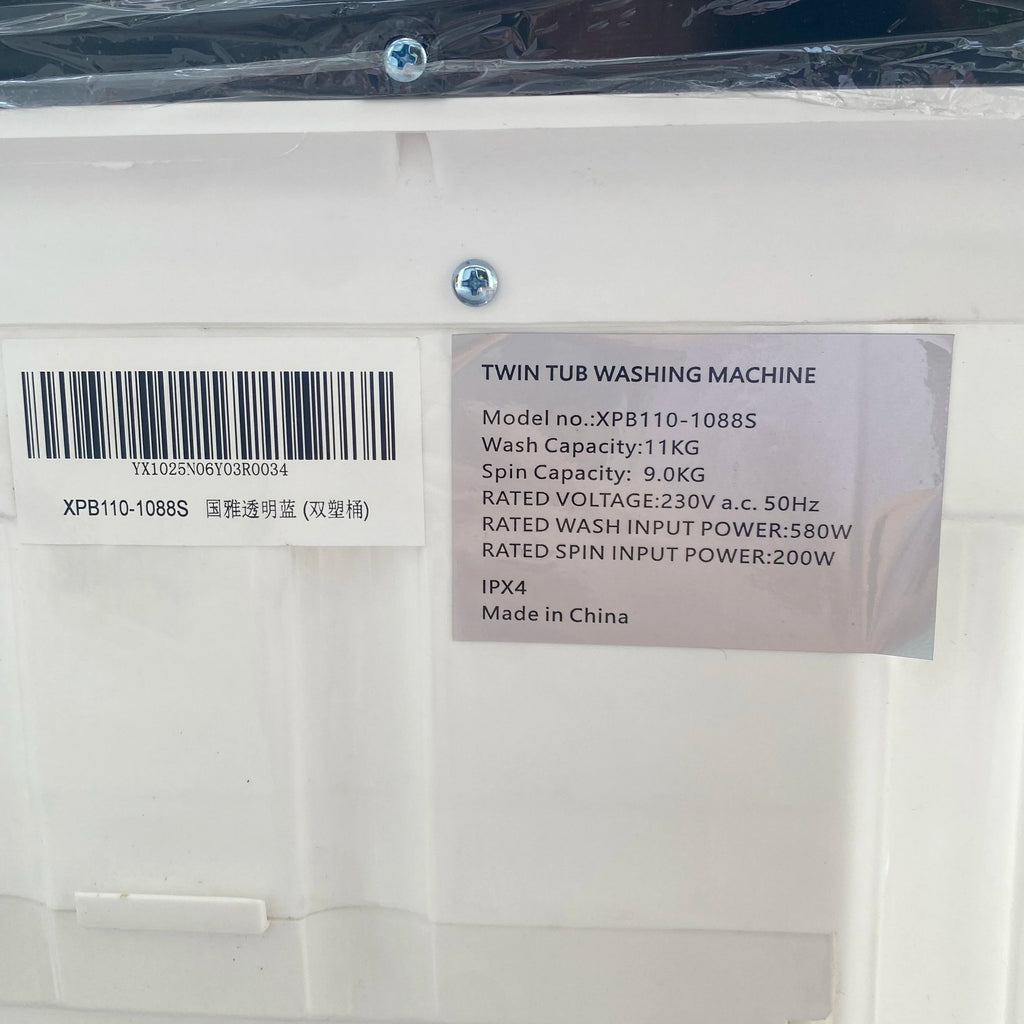 Tidesmit 11kg twin tub washing machine showing internal wash and spin dryer tubs for efficient laundry cleaning