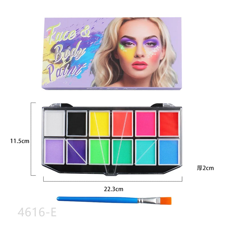 Tidesmit 12 color water-activated face painting palette for costume makeup and cosplay texture close-up