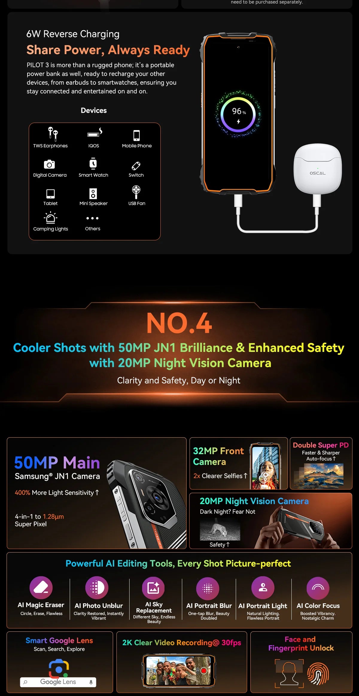 Blackview OSCAL PILOT 3 5G mobile phones AI Rugged Smartphone MTK 6300, 6.78" 2.4K Display 120Hz, 12GB 256GB, 7500Amh Phones