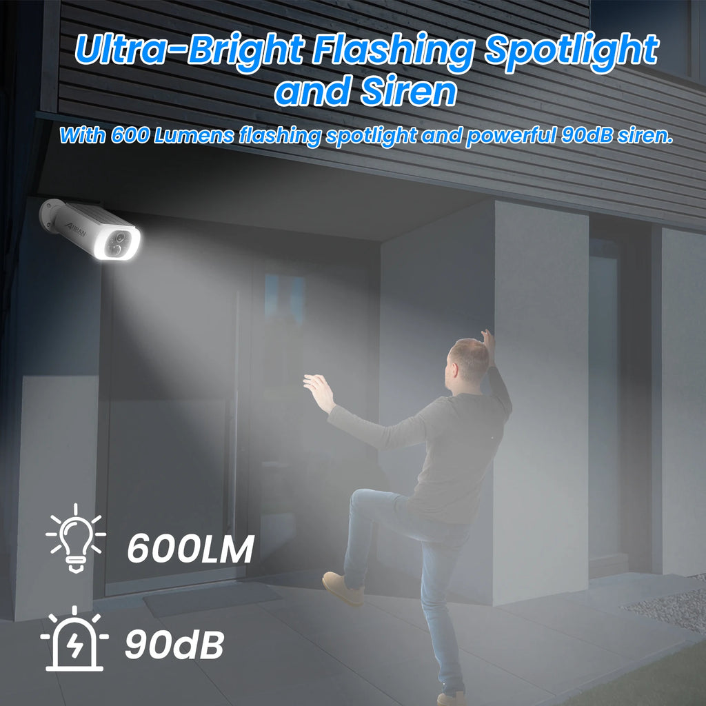 ANRAN 2K Solar Camera Built-in Battery 3MP 2.4G WIFI Security Camera Flood lights Free Basic Cloud Storage Color Night Vision