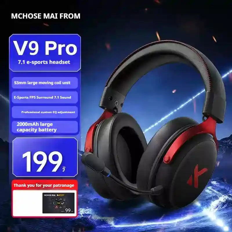 Wireless Gaming Headset V9 Pro with Noise Cancelling Mic - Over-Ear Audio V9 Pro black red Tidesmit