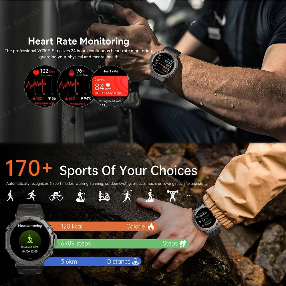 Military 2025 Smartwatch Men,1.43" AMOLED 5ATM Waterproof 170+ Sport Modes Smart Watch Built-in GPS BT Call for Xiaomi Samsung