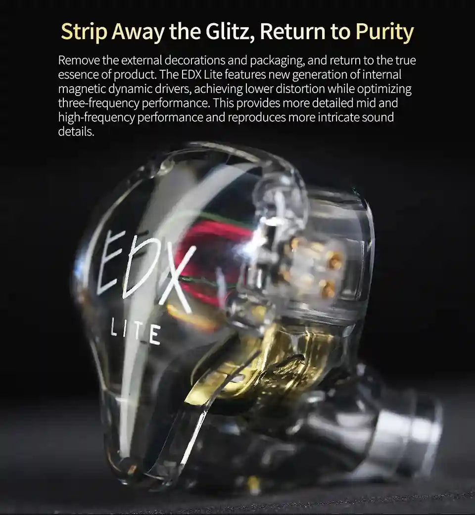 KZ EDX Lite In-Ear Monitor Headphones - Studio Sound Wired Earbuds Tidesmit
