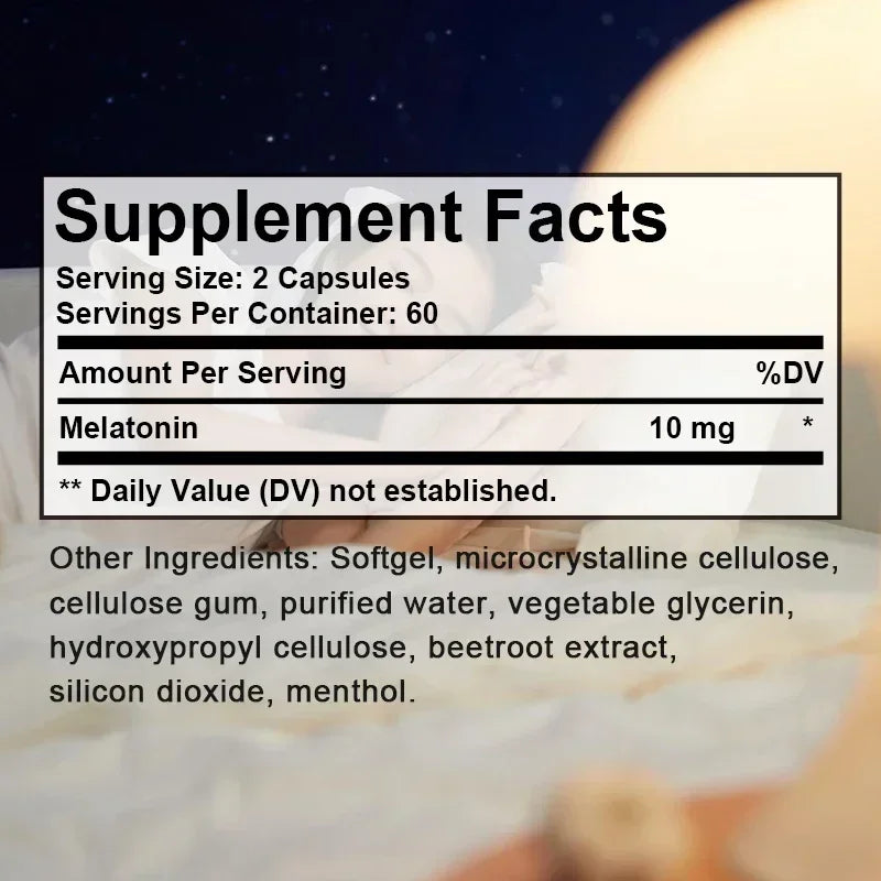 Melatonin capsules 10MG - promotes restful sleep and reduces stress, uninterrupted sleep, antioxidant effect