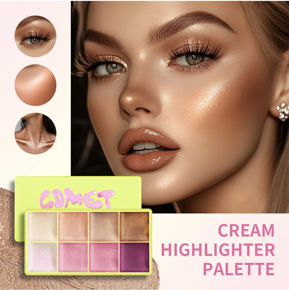 Tidesmit 8 color eyebrow cream highlighter palette with matte and shimmer finishes for natural long lasting face makeup