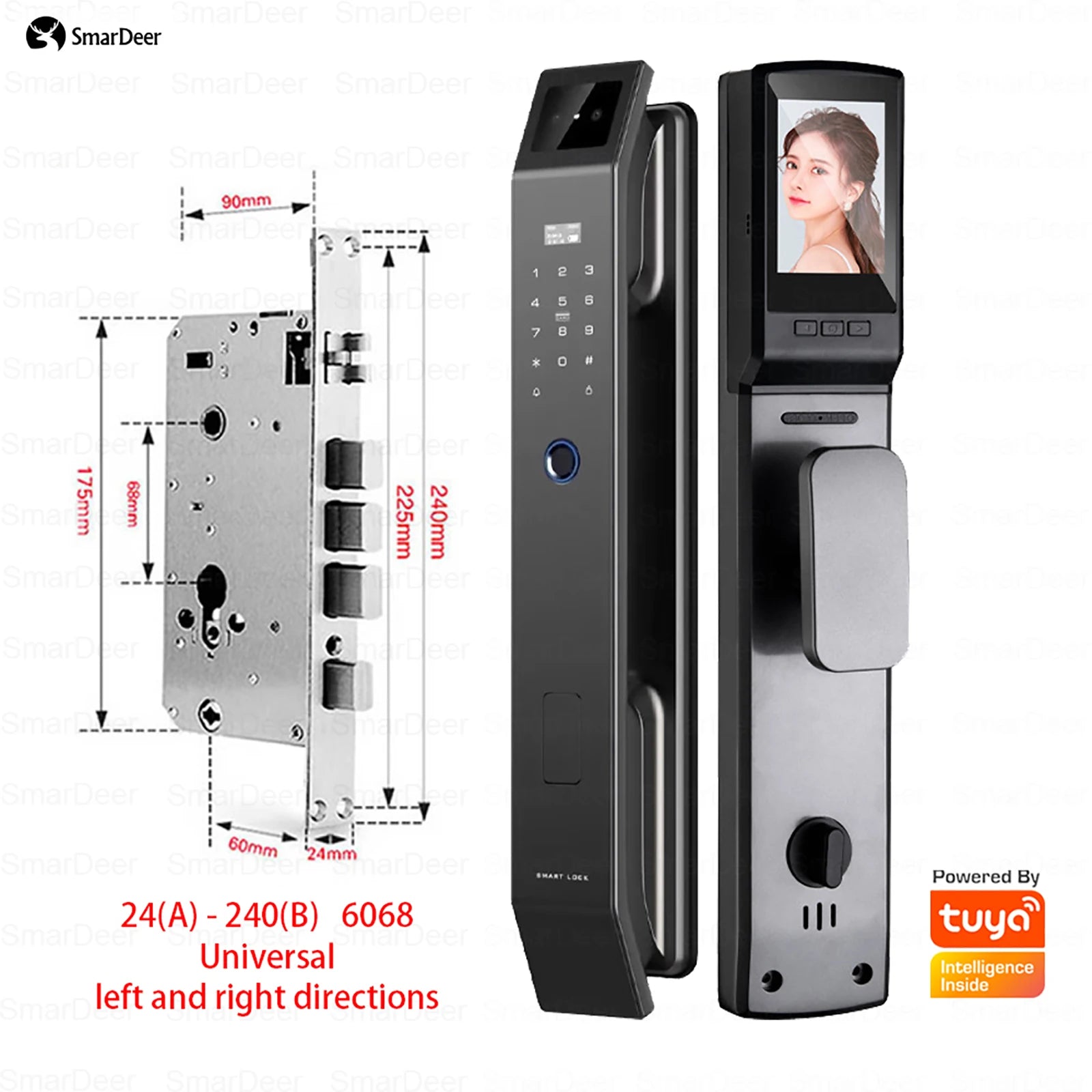 SmarDeer Fingerprint Door Lock 3D Face Palm Vein Smart Lock Visual Camera Doorbell Tuya WiFi Fingerprint Keyless Electronic Lock