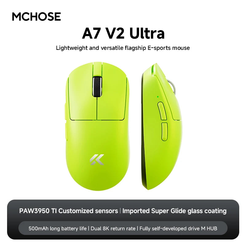 NEW MCHOSE A7 V2 E-sports Mouse Wireless Bluetooth Tri-mode Ergonomics Lightweight 8K Gaming Mice Customized PC Accessory Gifts