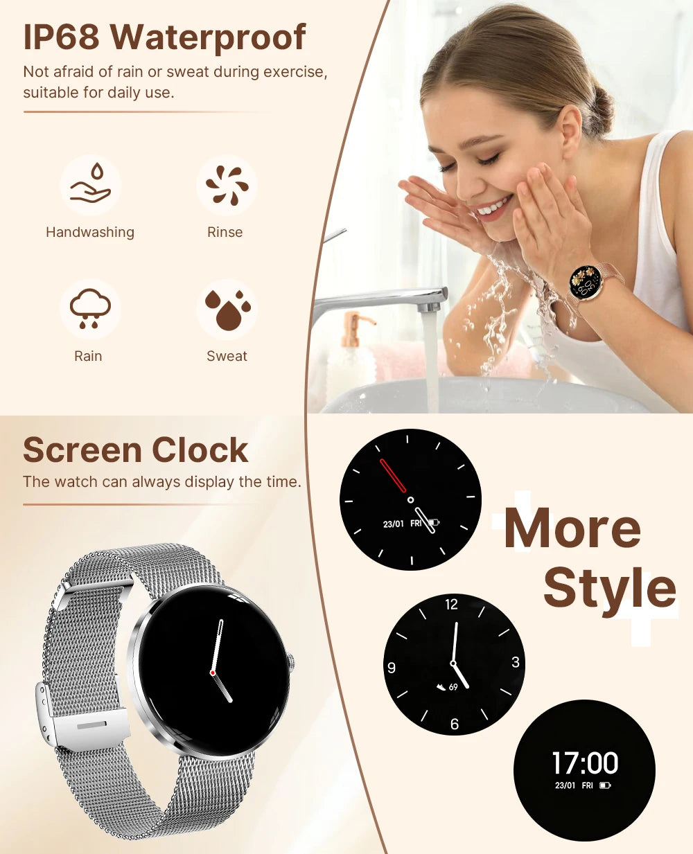 MEVADEN 8.5mm Utra-thin Stainless Steel Smartwatch 1.43 inch AMOLED Screen Women Bluetooth Call Health Monitor Sport Smart Watch