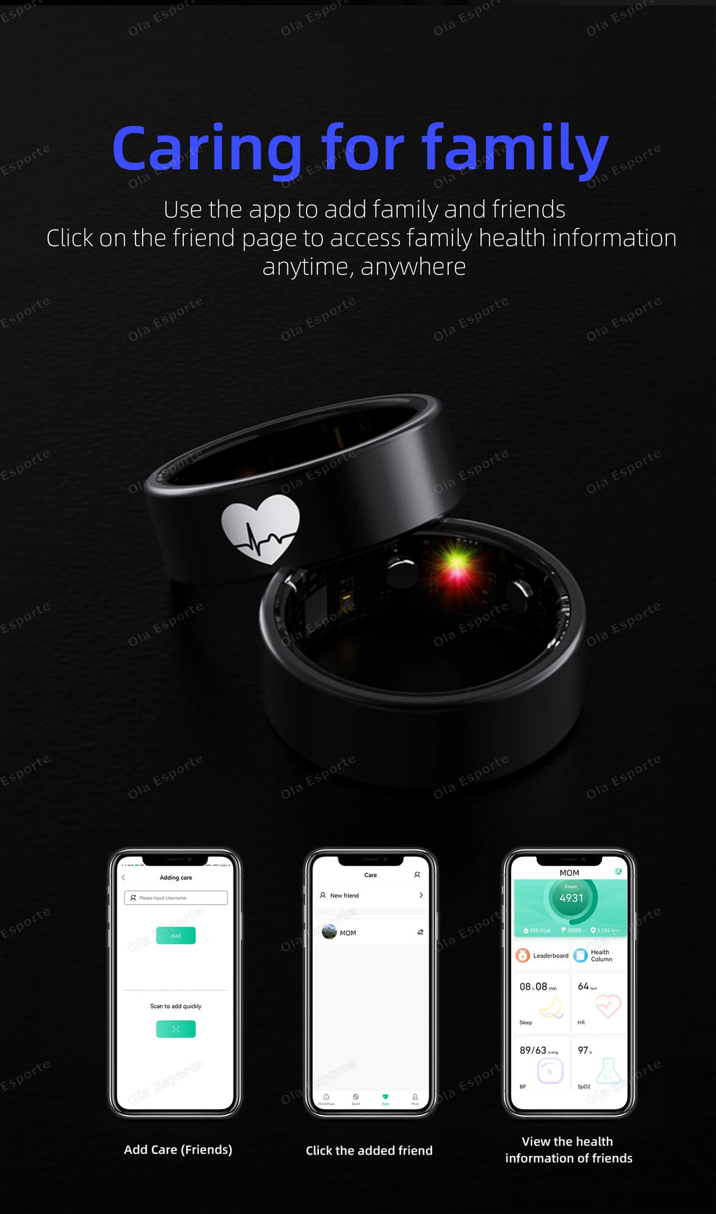 Smart Health Ring with Integrated Heart Rate & Blood Oxygen Monitor Tidesmit