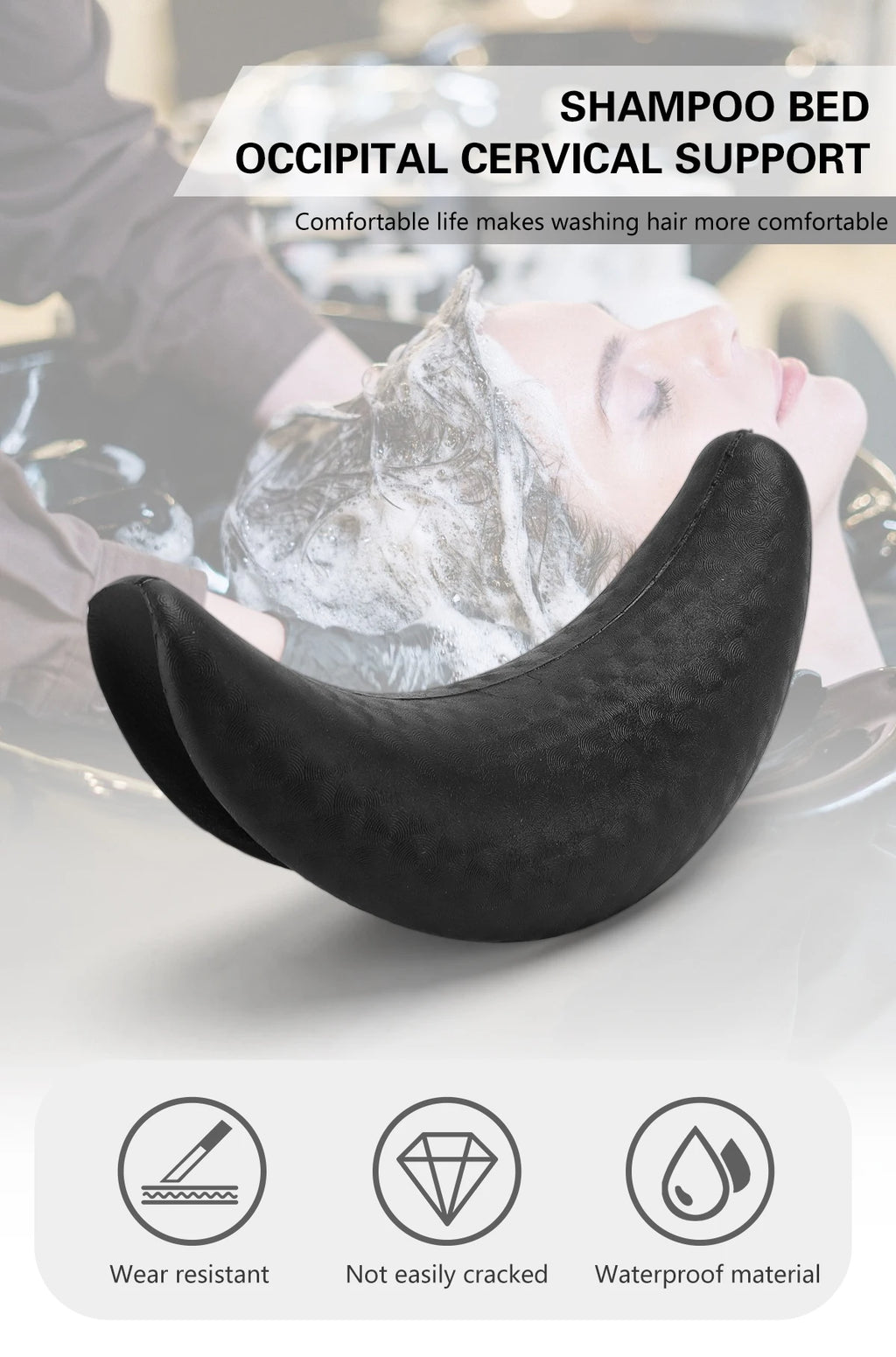 Silicone Shampoo Bowl Neck Rest Pillow - Ergonomic Salon Cushion Black Massage Chairs Tidesmit