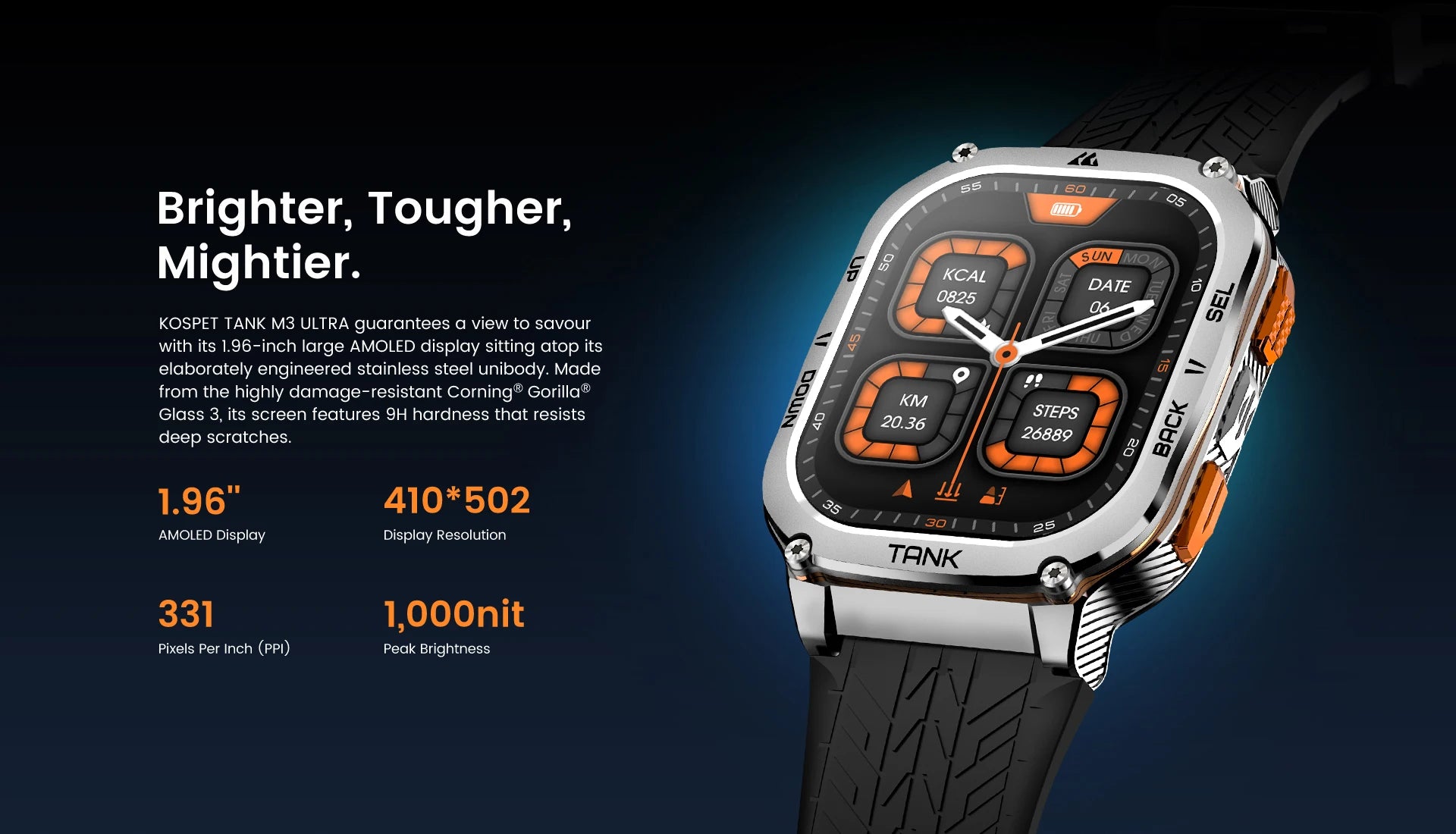 KOSPET TANK M3 Ultra GPS Smart Watch For Mentainless Steel Smartwatch 5ATM IP69K Waterproof Bluetooth Call Health Monitor