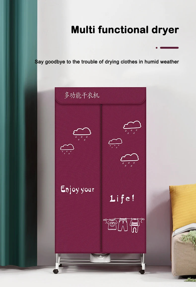 Tidesmit wardrobe style electric clothes dryer featuring internal hot air fan and garment warming heating element