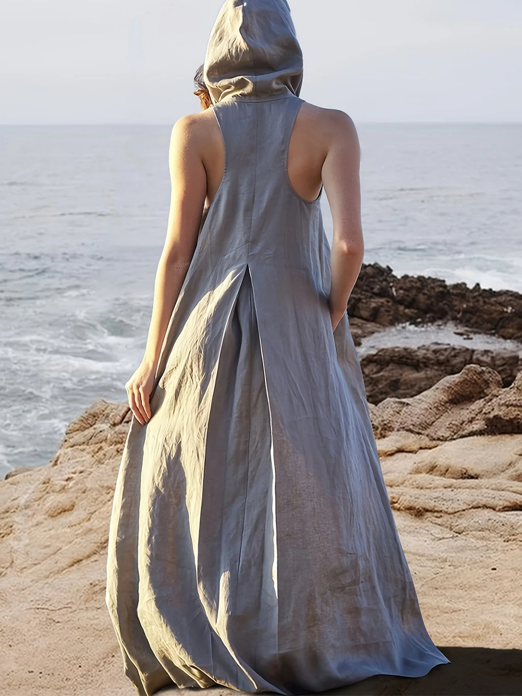 Women's Vacation Casual Hooded Pocket Maxi Dress