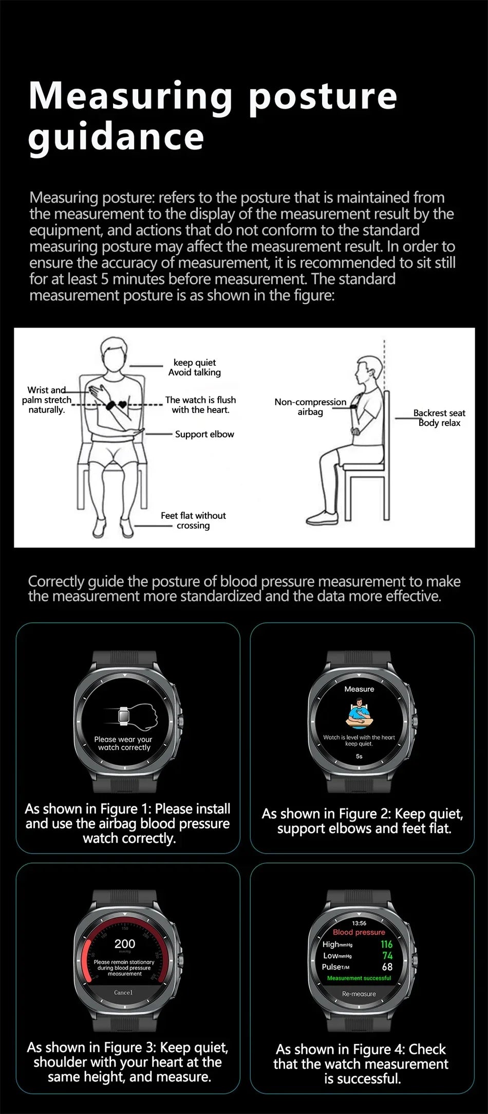 New AI Diagnosis Smart Watch Men, Air Pump Airbag Accurate Measure Blood Pressuer ECG Uric Acid Lipid Smartwatches For XIAOMI