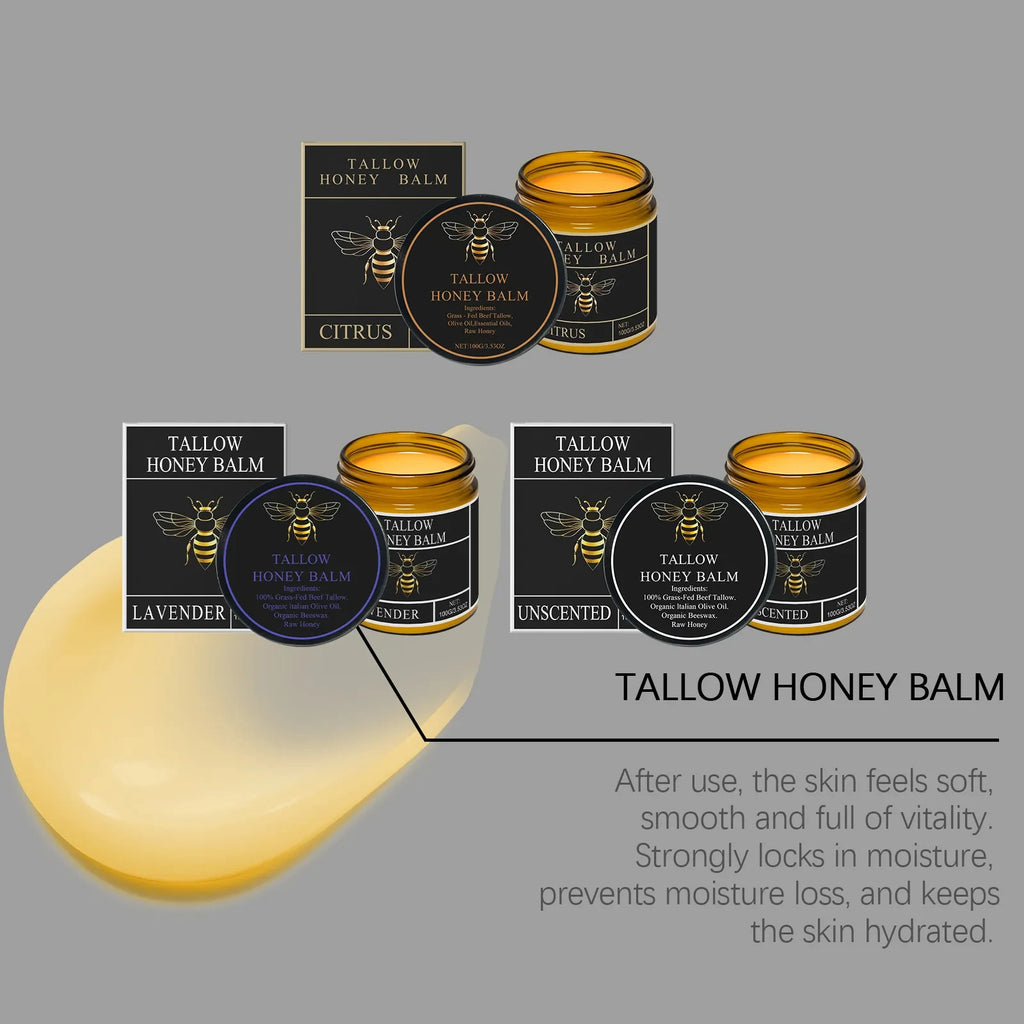 Organic Grass-Fed Beef Tallow Balm With Honey Soothen Nourishing Dry Skin Improves Elasticity Moisturizing Cream For Soft Smooth
