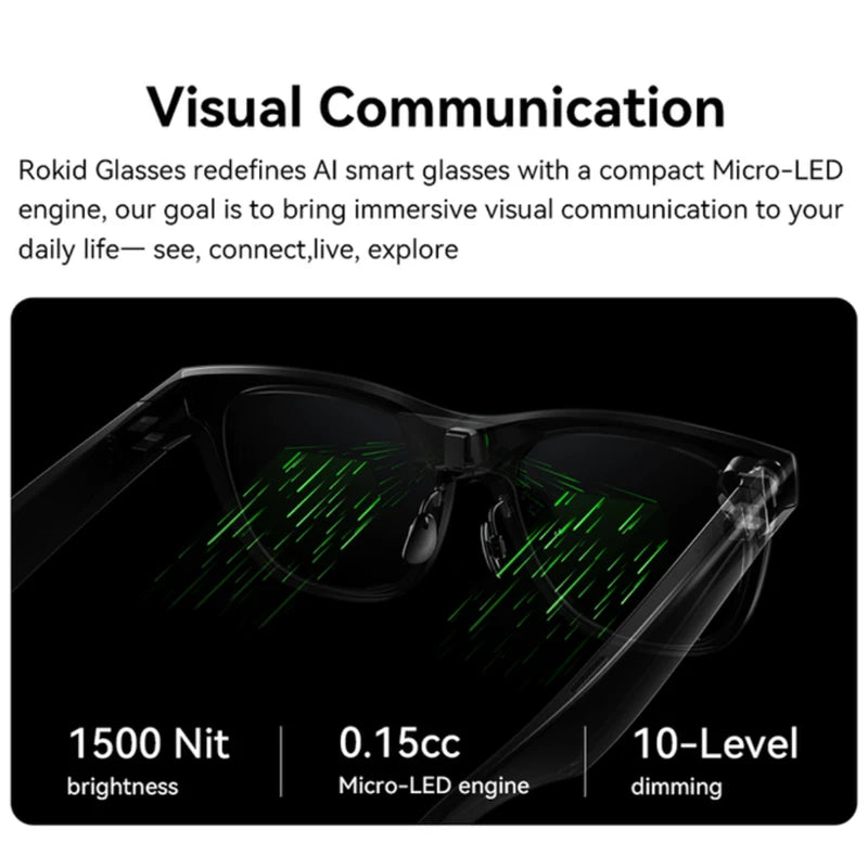Rokid Smart Glasses: Dual-Eye Augmented Reality & Live Translation - Black Tidesmit
