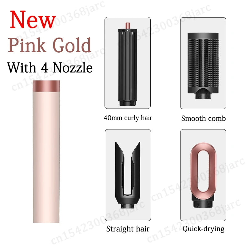 SenCiciMen pink gold hair styler set with 4 attachments for curling, straightening, smoothing, and quick-drying hair.