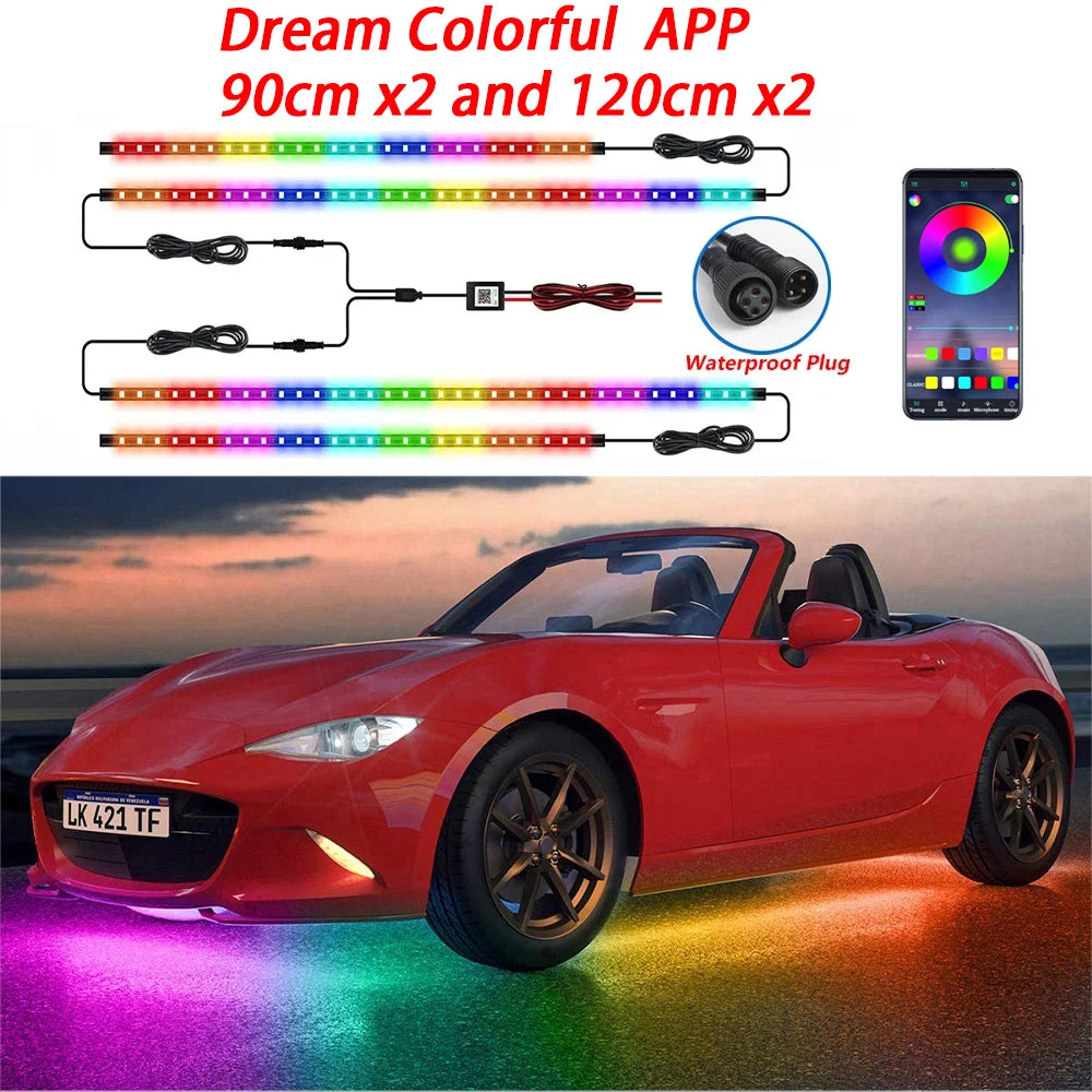 RGB Car Underglow Lights - Smart App Controlled LED Neon Kit DreamAPP 90x2-120x2 Tidesmit