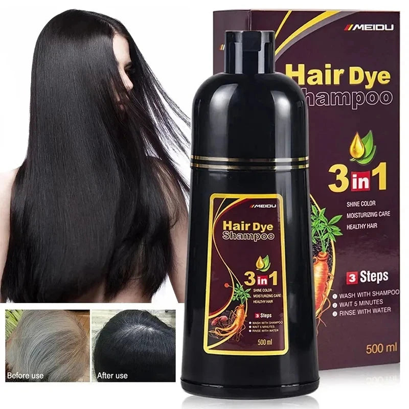 3-in-1 Black Hair Dye Shampoo Instant Hair Color Shampoo For Gray Hair Coverage Natural Herbal Permanent Hair Dye For Men Women