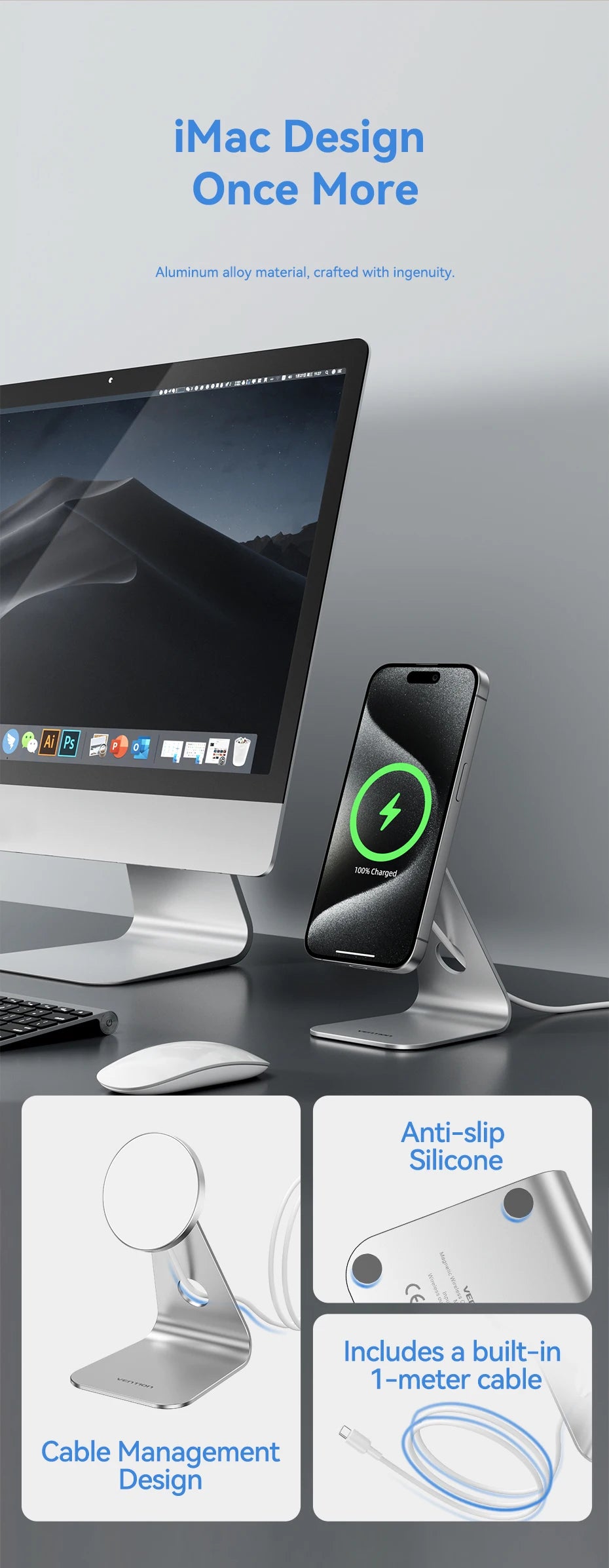 Magnetic Wireless Charger for iPhone 15W Fast Charge with 1M Cable Tidesmit