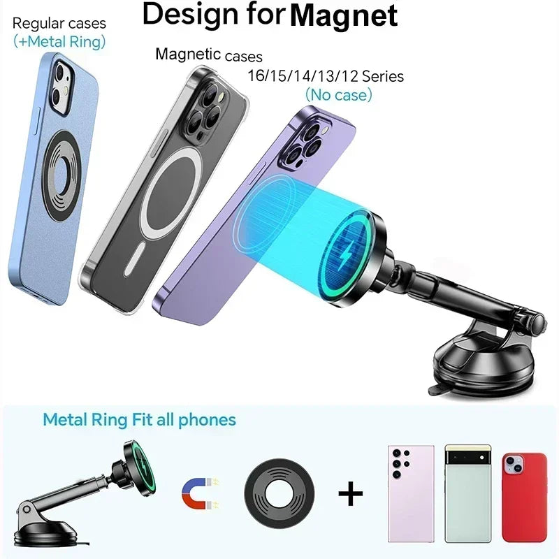 Magnetic Wireless Car Charger for iPhone 16-13 - Fast Qi Charging Tidesmit