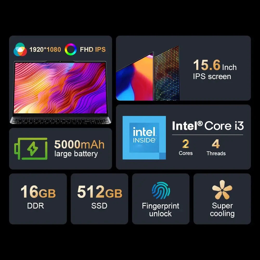 Xiaman 15.6" Intel Core I3 6100U Laptop Computer Windows 11 Pro 16Gb Ram 512Gb 1Tb Ssd Portable Notebook Pc Office Study Laptops