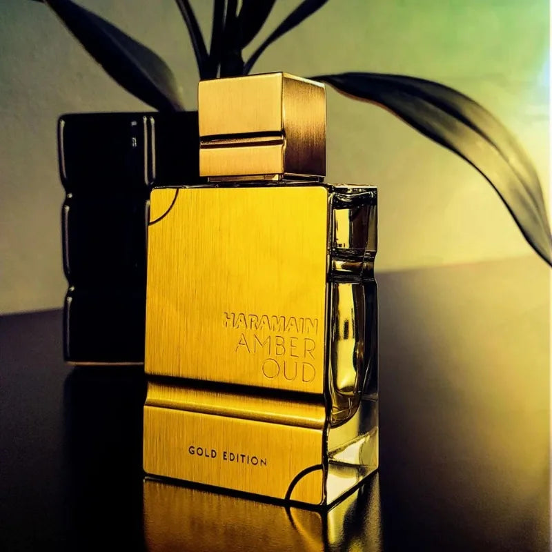 Al Haramain Amber Oud Gold Edition: Unisex oriental floral EDP in a metallic gold square bottle, long-lasting scent.